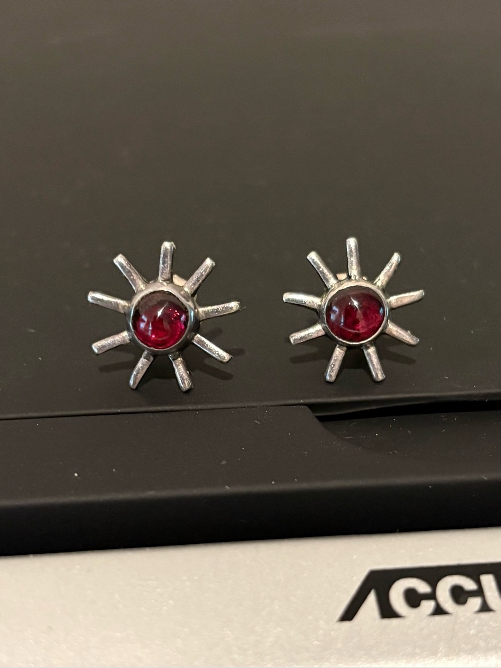 Sterling Silver and Garnet Sun Stud Earrings
